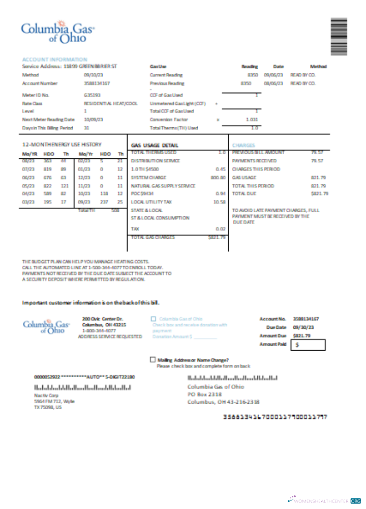 Download Columbia Gas of Ohio utility business bill, SCR Photoshop template